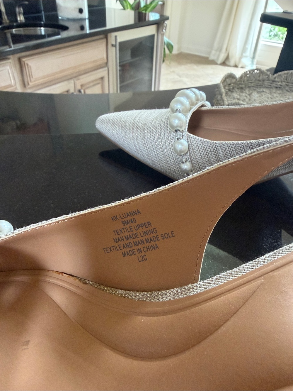 Kelly & Katie Pearl-Strap Pointed Slingback Mules in Beige - Picture 3 of 4